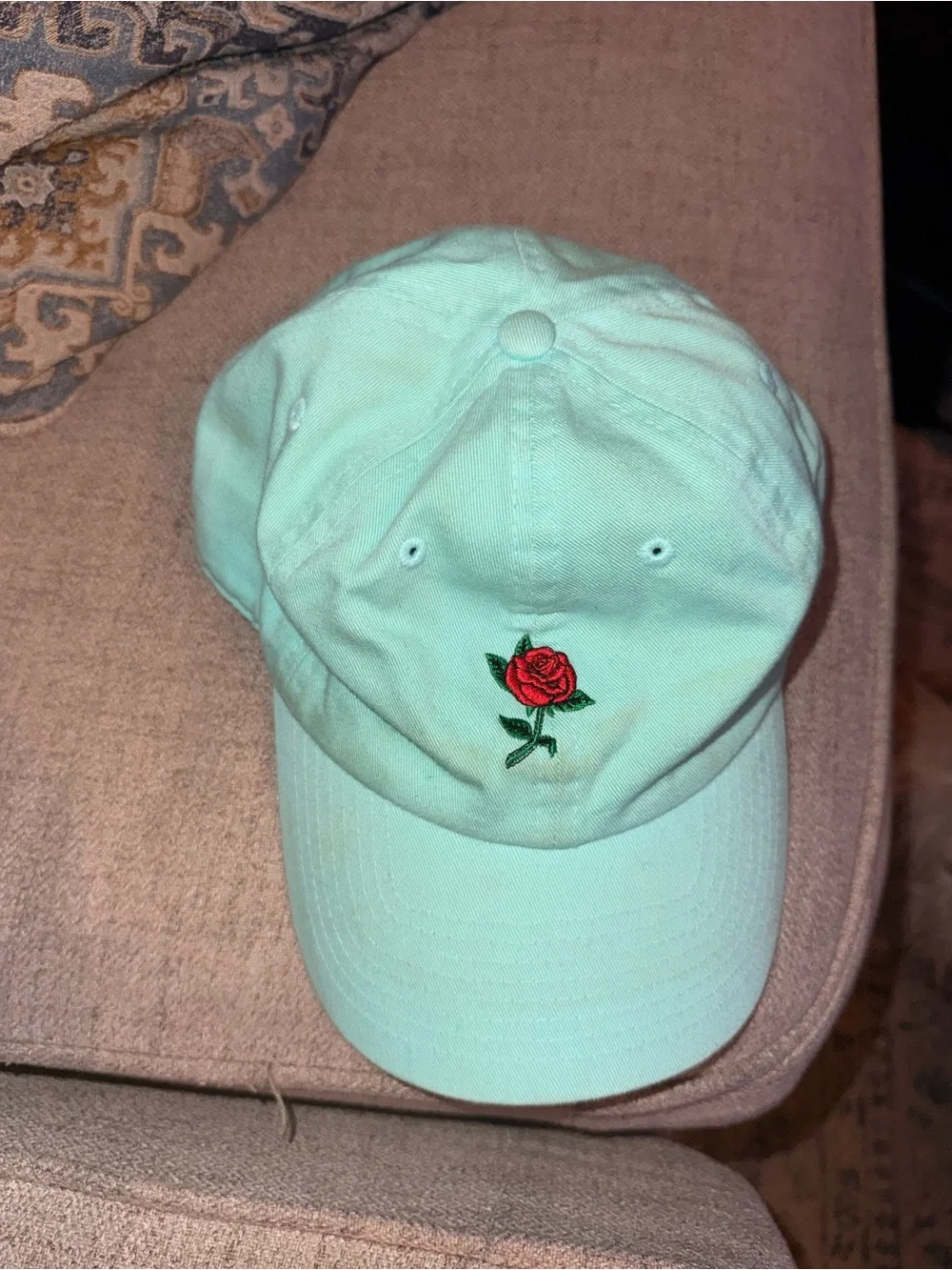 Kbethos Classics Mint Green Rose Embroidered Dad Hat Adjustable Strapback Cap